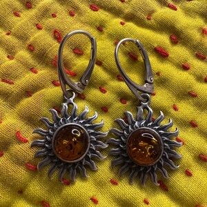 Sterling Silver Sunburst Amber Earrings